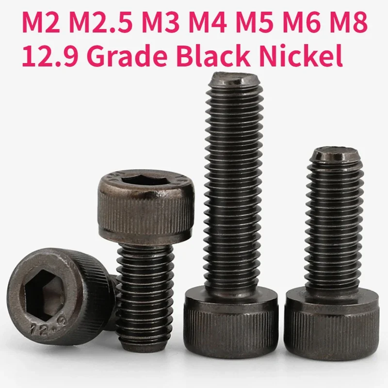 

M2 M2.5 M3 M4 M5 M6 M8 12.9 класс углеродистая сталь Черный никелированный DIN912 Шестигранная головка болт