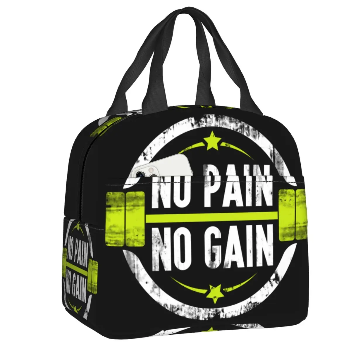 

No Pain No Gain Thermal Insulated Lunch Bags Women Bodybuilding Fitness Gym Portable Lunch Tote School Multifunction Food Box