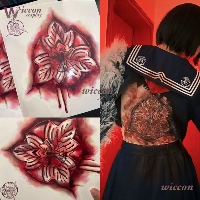 Фото Игра Hinako Shimizu, косплей, татуировка на спине, наклейка, бесшумная женская наклейка на холм, Хэллоуин, вечеринка, кровавое пятно, ужас, наклейка, ролевая игра №1