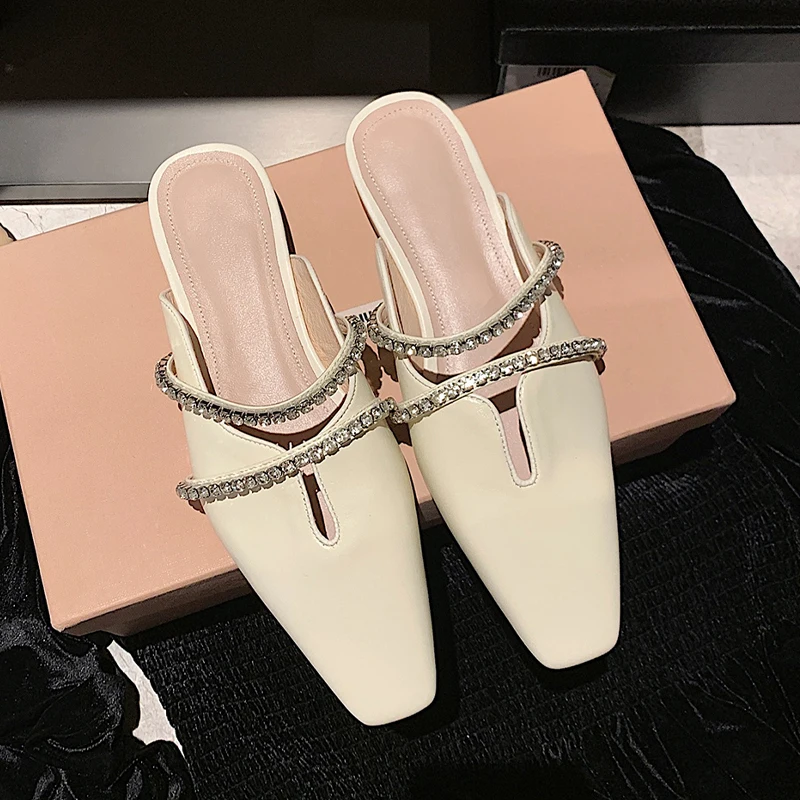 Женские мюли на плоской подошве блестящие мокасины из воловьей кожи без застежки