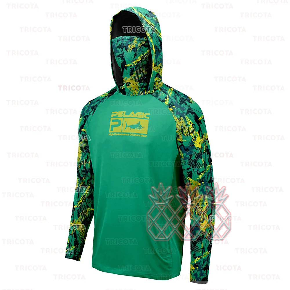 

Pelagic Men's Fishing Hoodies Clothing UV Protection Long Sleeve Mask Fishing T-Shirts UPF50+ Tops Performance Angling Shirts