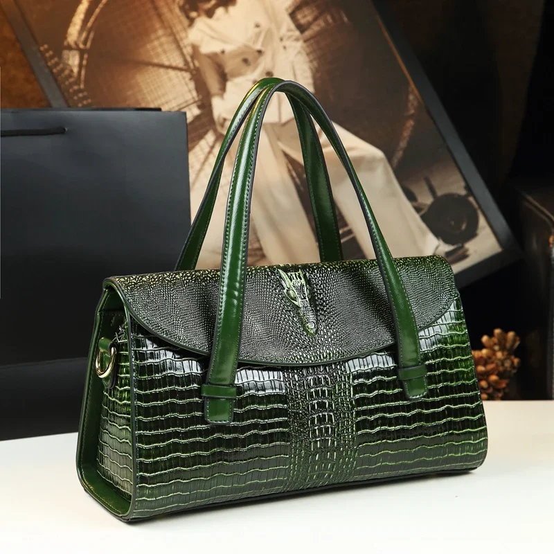 

Fashion Genuine Leather Women's Handbags New Lady Crocodile Pattern Portable Mom Tote Bag Shoulder Messenger Bags 2024 New