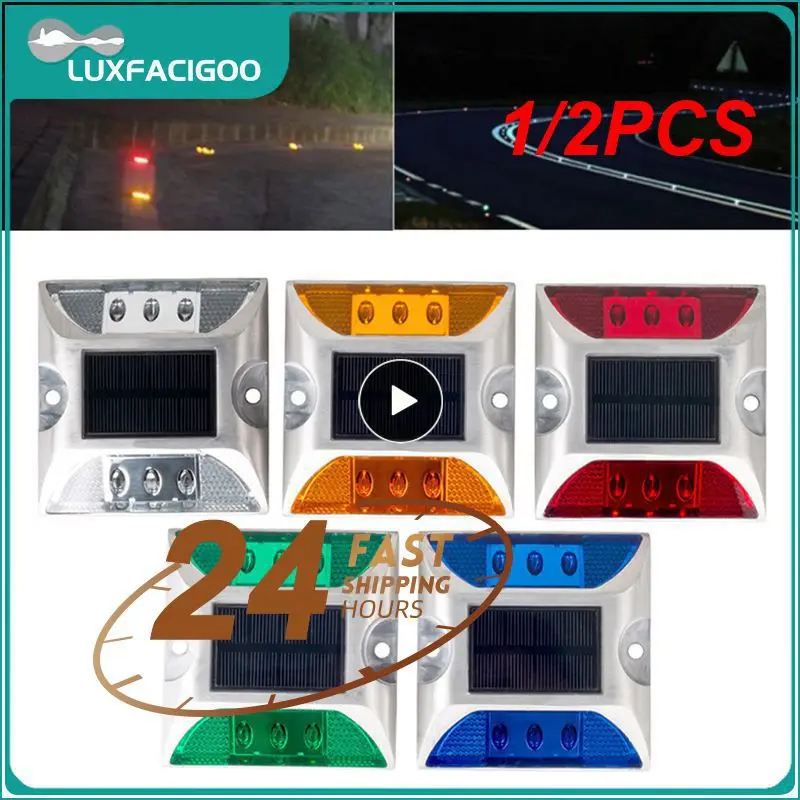 

1/2PCS Solar Powered Raised Road Stud Maker Pathway Deck Dock LED Steady Light