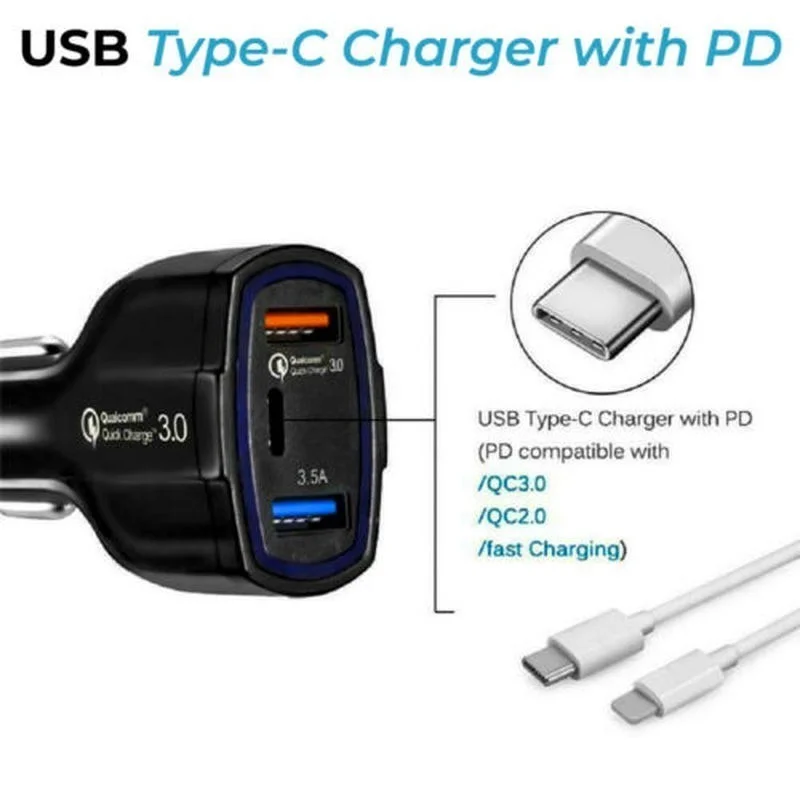 car dual usb charger qc 3 0 type c adapter fast charging for mobile phone ipad iphone xiaomi smart charging free global shipping