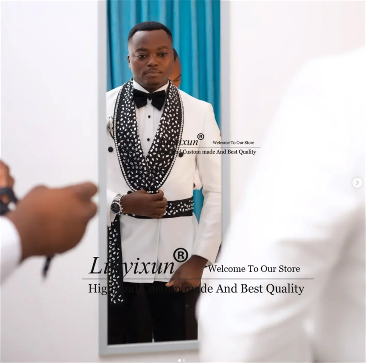 Смокинги с кристаллами и бусинами мужские костюмы поясом индивидуальный жених