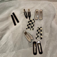 black and white checkerboard plaid hairpin retro acrylic temperament bangs clip hairpin clip duckbill clip hair accessories