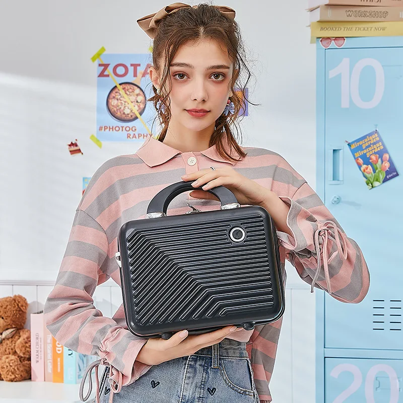 New Carrying Case Portable Makeup Storage Suitcase 14 inch Small Hand Luggage Lightweight Mini Travel Boarding Box for Women