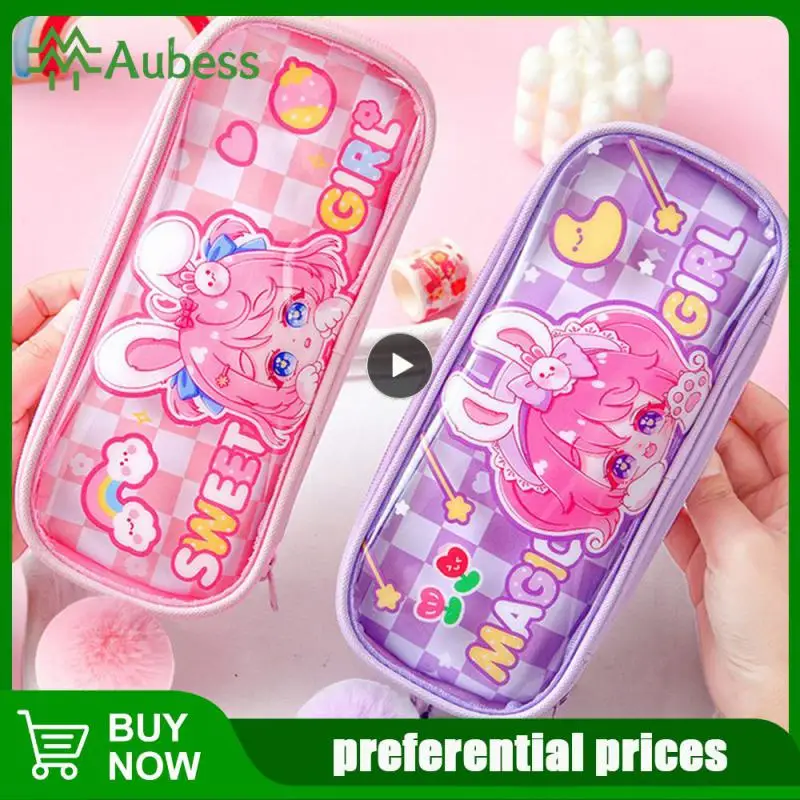 

Kawaii Large Capacity Girls Pencil Box Large-capacity Beauty Bag Pencil Bag Transparent Pencilcase School Stationery Supplies