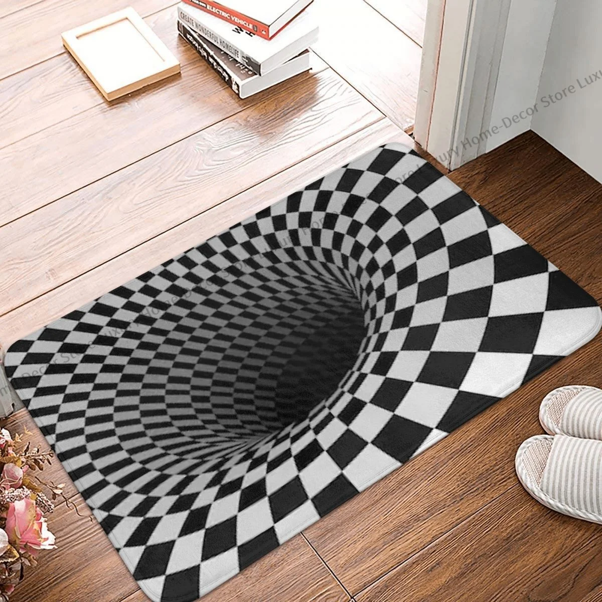 

Bathroom Non-Slip Carpet Hole Optical Illusion Flannel Mat Welcome Doormat Floor Decor Rug