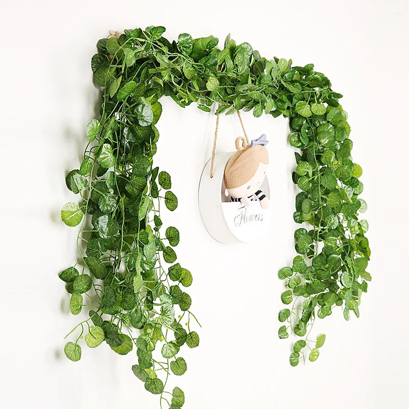 

12pcs Artificial Plants Vines Green Silk Artificial Hanging Leaf Indoor For Green Plant Wall Fake Flower Decoration Rattan Plant