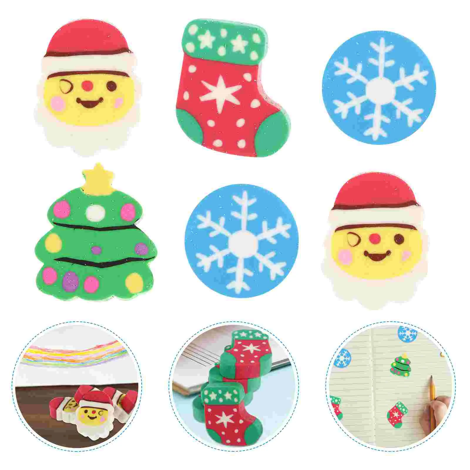 

60 Pcs Christmas Eraser Gift Santa Bulk Pencils Kids Bagged School Student Erasers