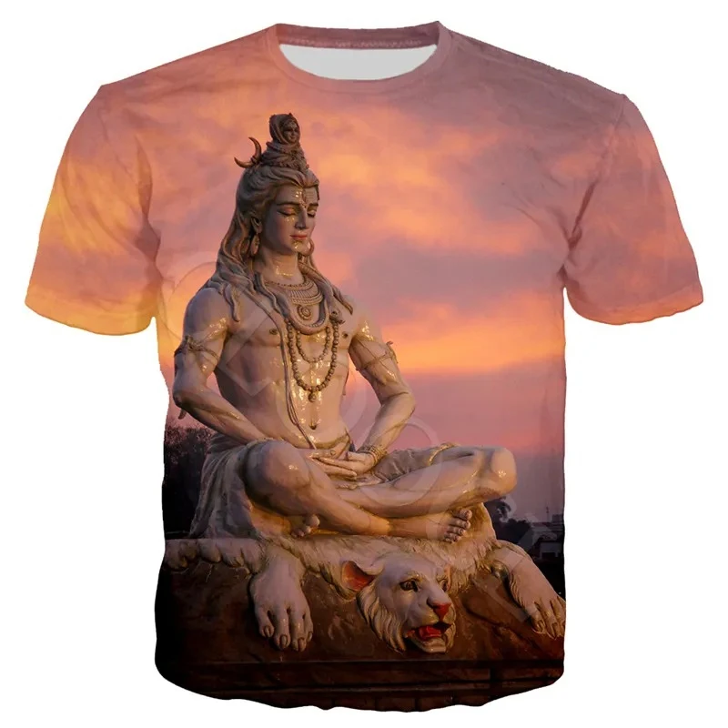 Indian Lord Shiva T-shirt Men Women Round Neck Short Sleeve T Shirt 3D Printing Ganesh Personality Buddhism Oversized Tee Top