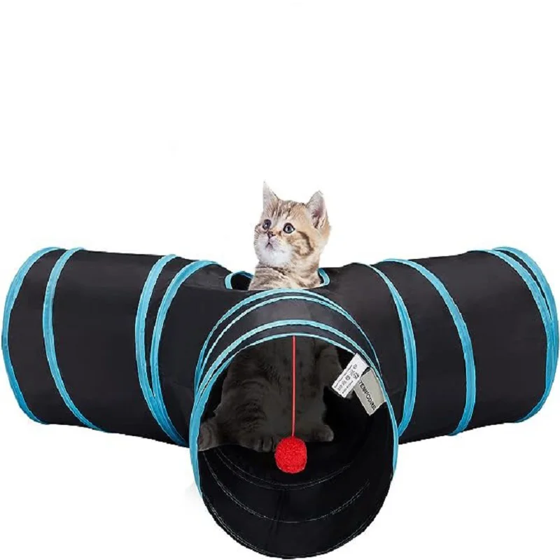 

Pet Things Cat Tunnel Tube Toys 3 Way Collapsible Tunnels for Indoor Cats Kitty Bored Peek Hole Toy Ball Breathable Drill Barrel