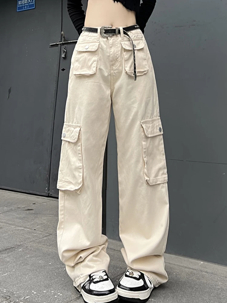 

Прямые повседневные брюки в стиле ретро с высокой талией и множеством карманов, Новинка осени 2022, модная женская одежда