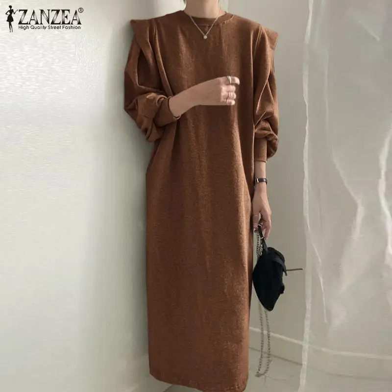 

Платье ZANZEA женское однотонное с пышными рукавами, Модный повседневный свитшот с оборками в стиле пэчворк, сарафан 7 размера оверсайз