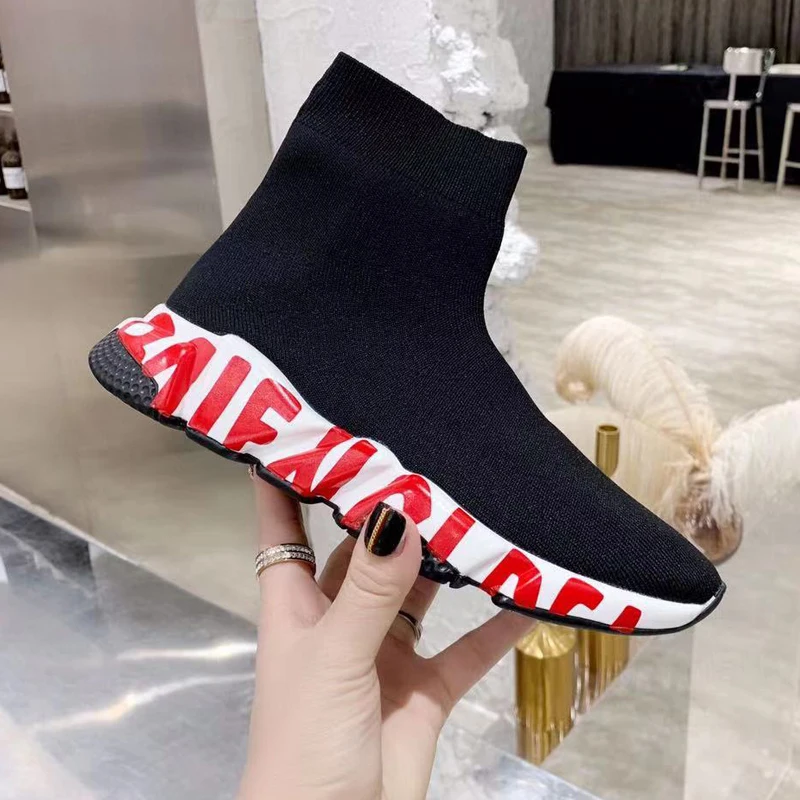 

Latest Version Speed Graffiti Print Technical 3D knit Couple Sock Sneaker Fashion Men's Ssock-Style Ankle shoes For Unisex