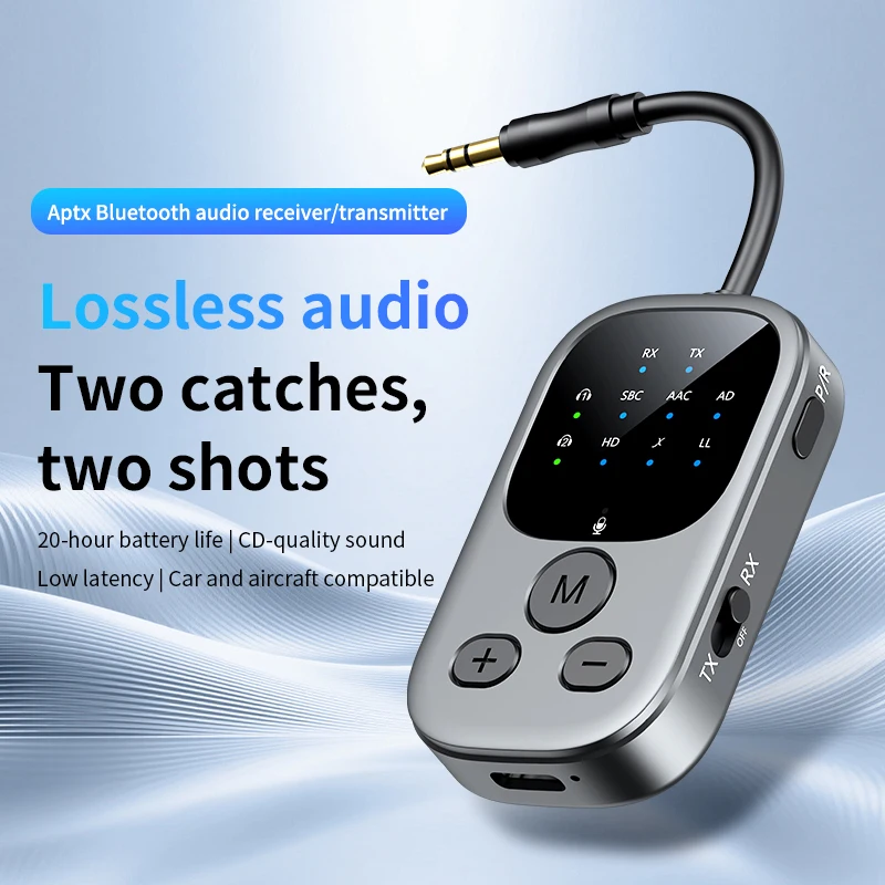 Фото Универсальный Bluetooth-адаптер 2-в-1 aptX 6.0 (передатчик/приемник) с разъемом 3.5 мм AUX, Hi-Fi стерео, поддержка aptX-Adaptive/HD/LL, многоточечное беспроводное подключение №2