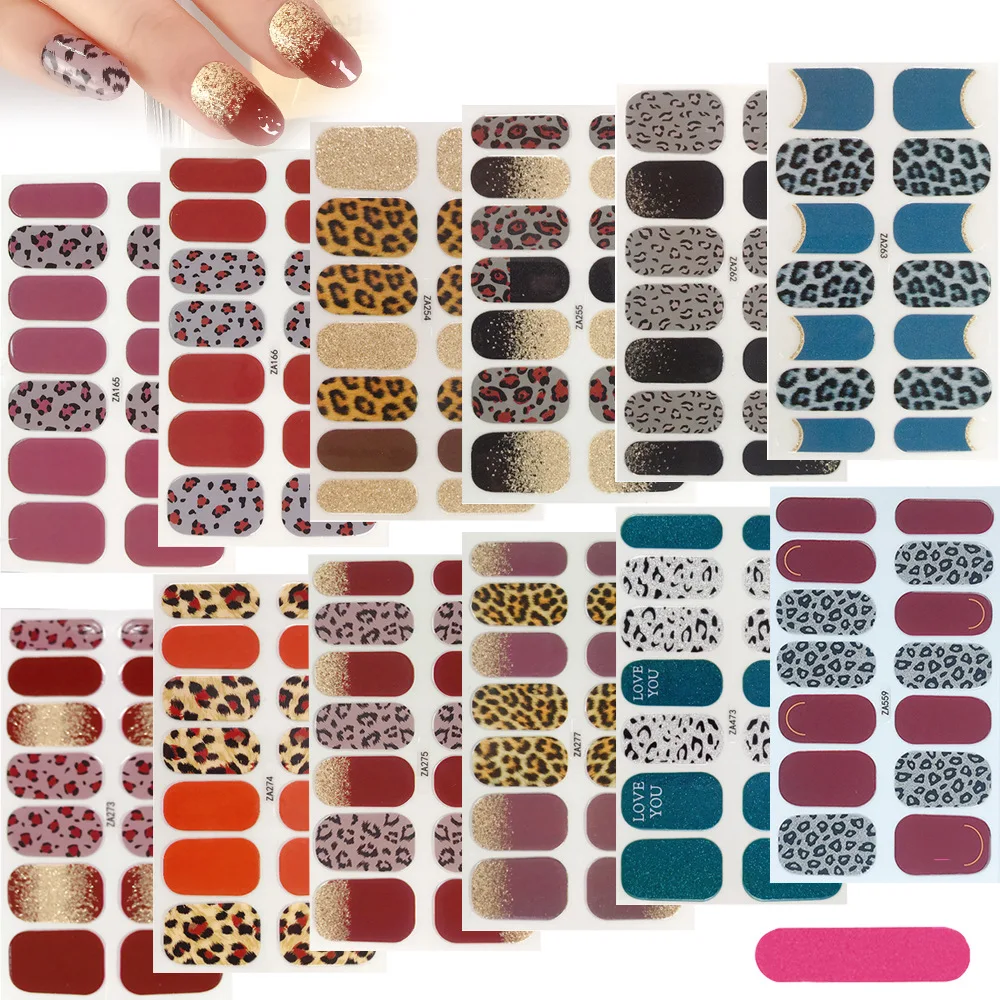 

14 tips/sheet Leopard Print Nail Stickers Full Cover Nail Sliders Nail Art Decorations For Manicure 12 Sheets Nail Decals