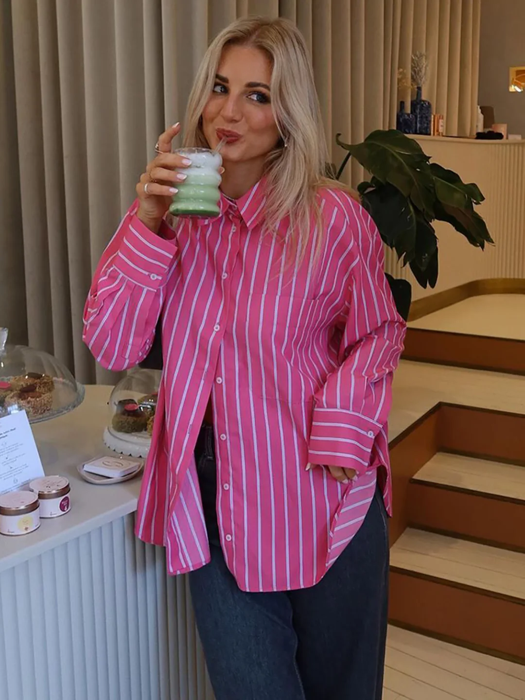 Рубашки для женщин рубашка в полоску оверсайз женские топы коллекция 2024 года