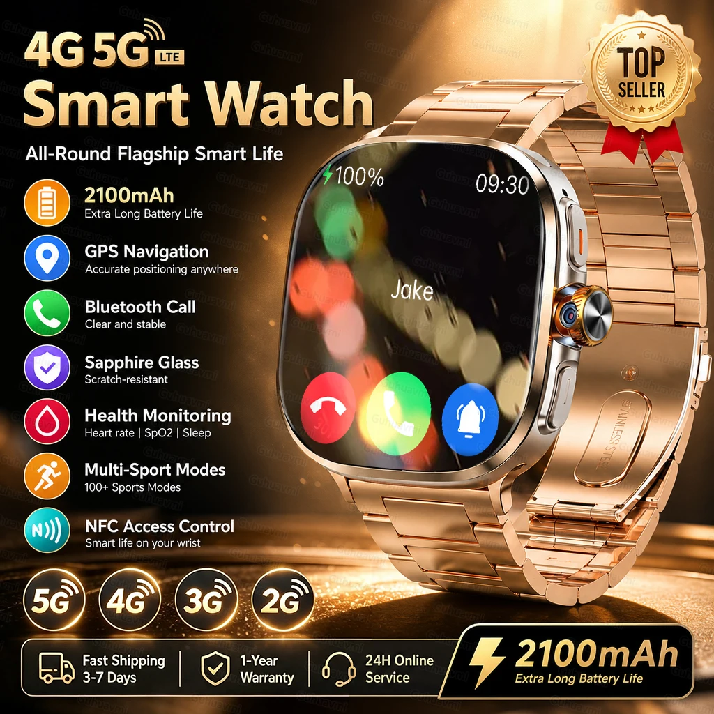 Фото Новые умные часы с поддержкой 4G/5G, сапфировым экраном, слотом для SIM-карты, GPS, Wi-Fi, NFC, вращающейся камерой, возможностью загрузки приложений из Google Play, на базе Android. №1