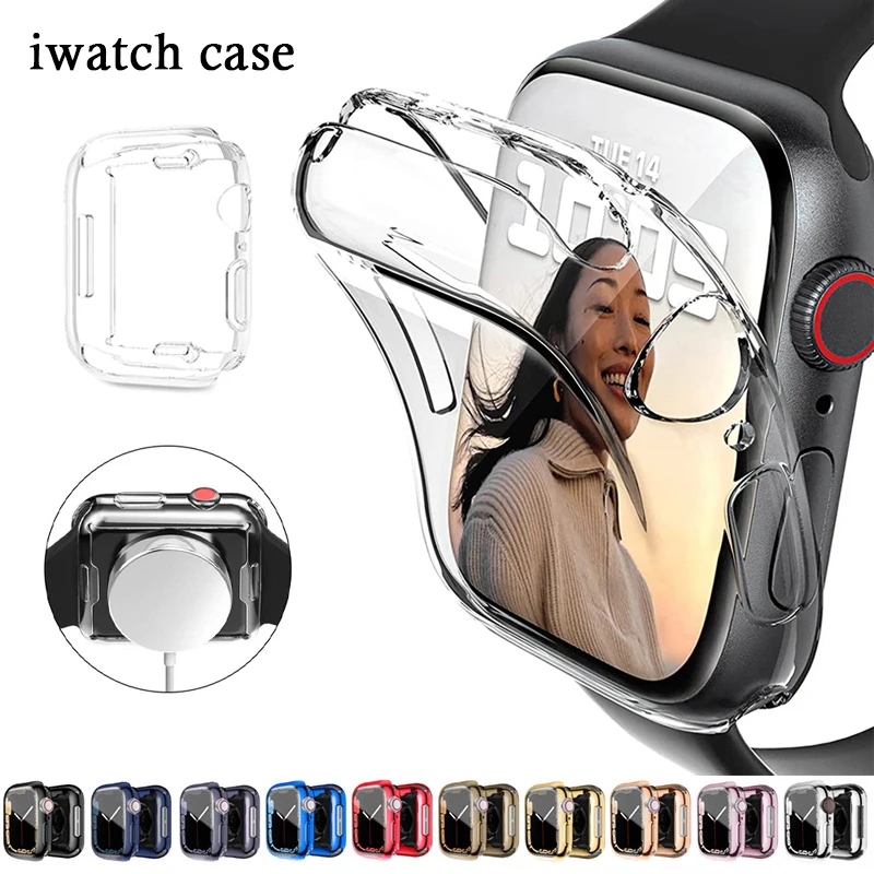Чехол 360 для Apple Watch чехол 41 мм 45 42 44 40 38 мягкая прозрачная защитная пленка из ТПУ на