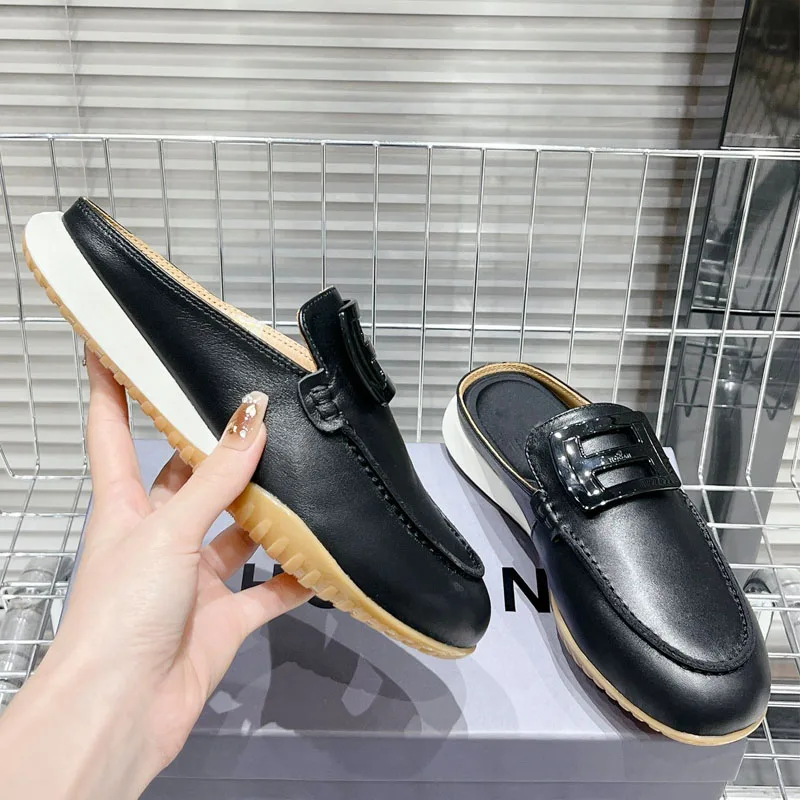 

Designer Muller Shoes Best Quality Leather Slippers Casual Fashion Oran Sandal Moral Training Shoes Comfortably Breathable