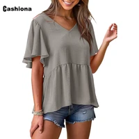womens latest casual shirt loose blouse 2022 summer butterfly sleeve top pullovers ladies elegant tunic blusas femme clothing