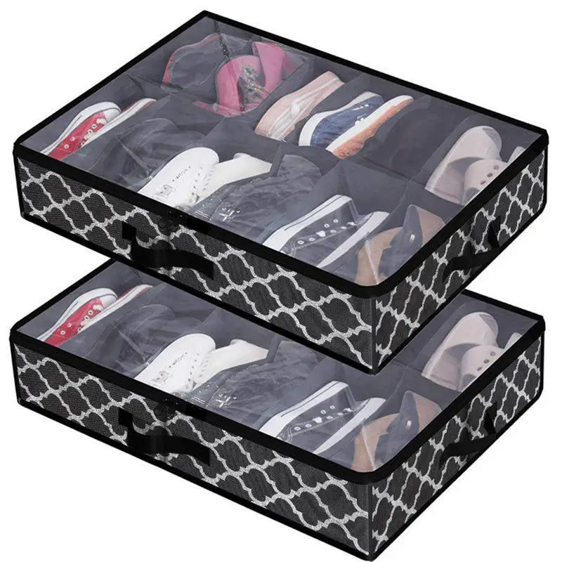 

For Box Shoe Shoes Bed Of Clear Window 12 Storage Pairs Underbed Zipper Closet Sturdy & Shoe Under Smooth Organizer Storage With
