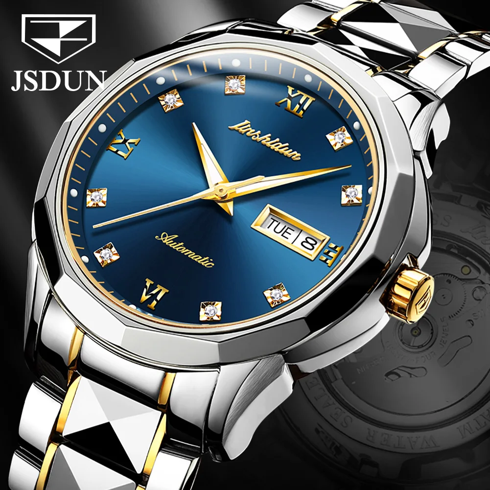 

JSDUN Mechanical Watch Men Automatic Sapphire Crystal Waterproof Luxury Watches for Men Top Brand Wristwatch Clock Montre Homme