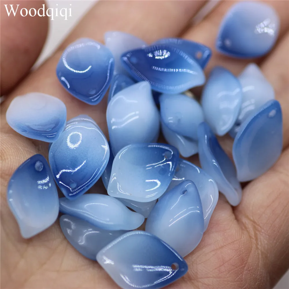 20pcs 13x18mm Glass Lampwork Petals Leaf Vertical Hole Epiphyllum Diy Ancient Style Hairpin Headwear Material