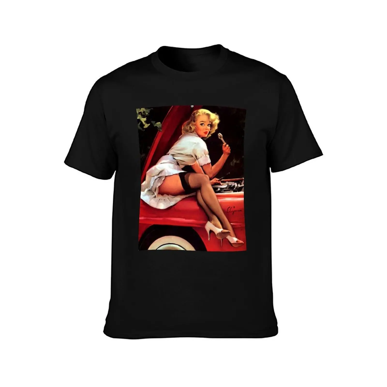 Фото Футболка Gil Elvgren Mechanic Pin Up Girl T-Shirt Worker Basic с короткими рукавами №2