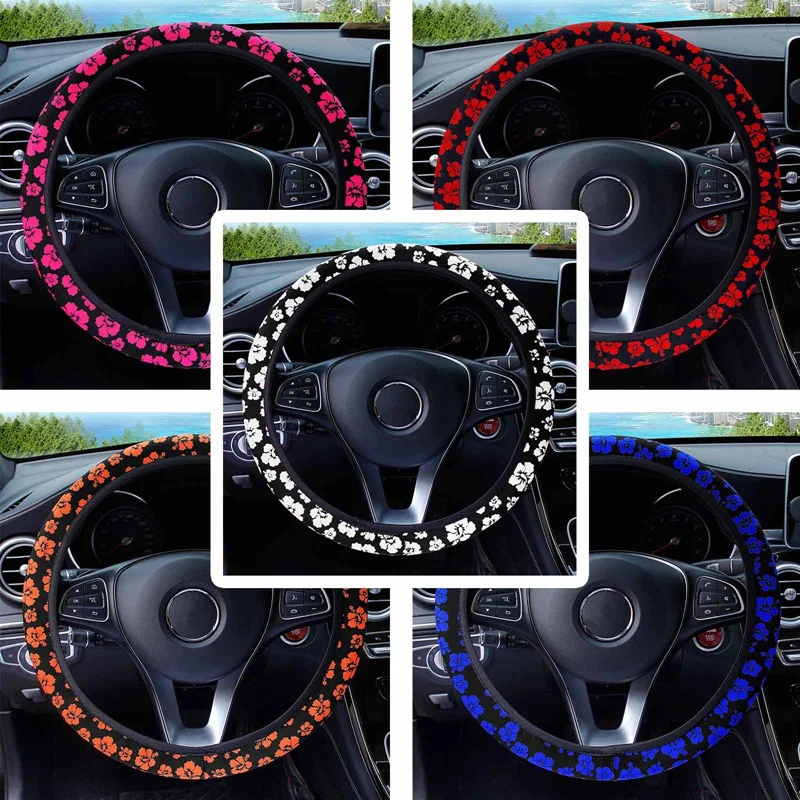

Universal Cute Elastic Floral Car Steering Wheel Cover Blossom Flower Pattern uto Steering Wheel Cover Car Interior Decoration