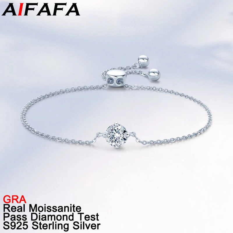

AIFAFA Plate 18K 1 Carat Real D Color Moissanite Cuff Bracelet S925 Pure Silver Shiny Gemstone Bangle Jewelry Pass Diamond Test