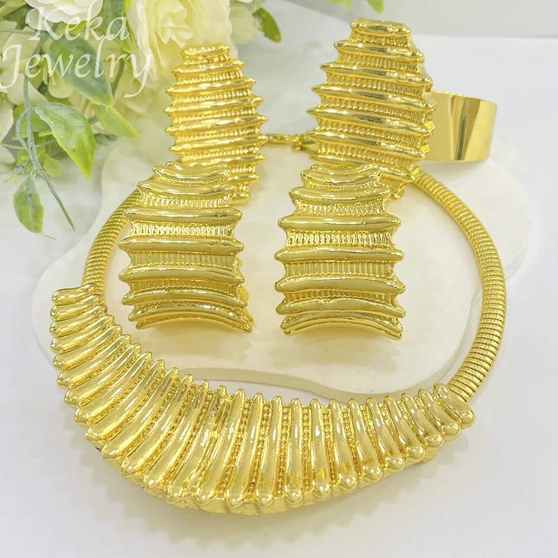 

Luxury Italy Women Jewelry Set 18K Gold Plated Necklace Bracelet Ring Earring Bridal Accessories Dubai Wedding Ball Jewelry Gift