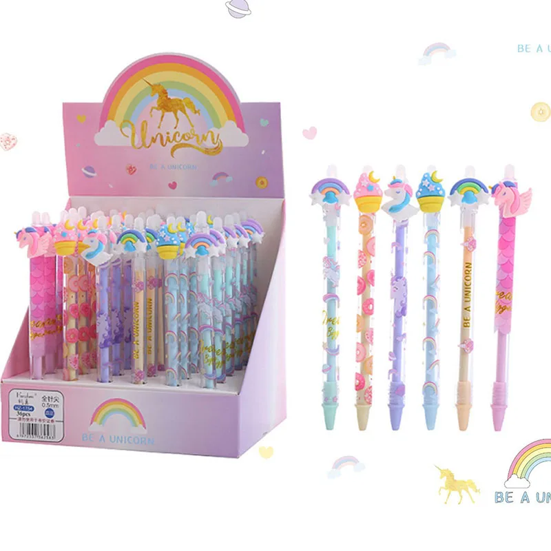 

36 pcs/lot Kawaii Rainbow Unicorn Erasable Gel Pen Cute 0.5mm Blue Ink Neutral Pens Promotional Gift Office School Supplies