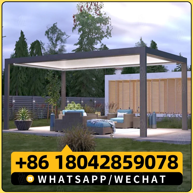SUNC RGB Light Современная биоклиматическая беседка из беседки с жалюзи стеклянная