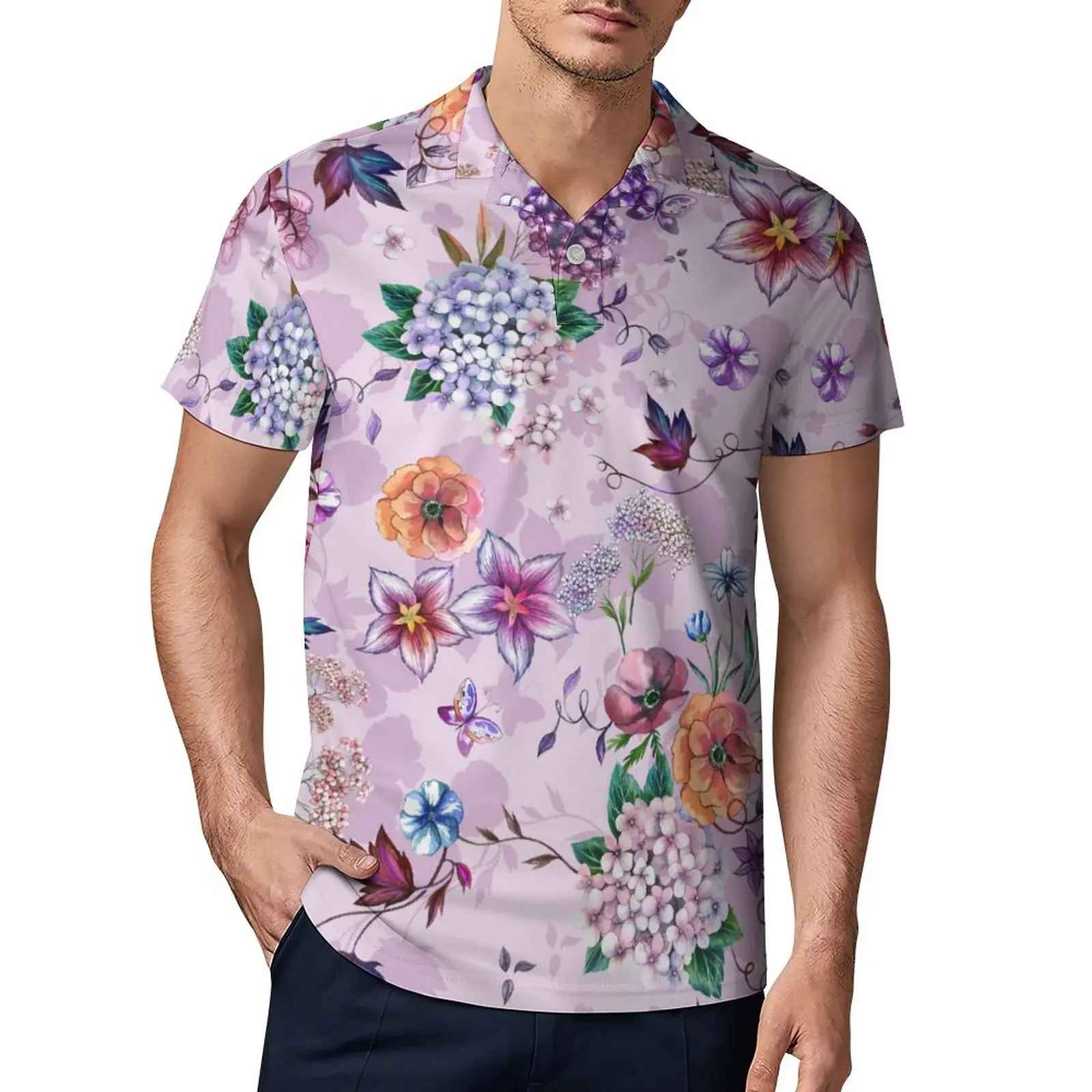 

Повседневные рубашки-поло с цветочным принтом в стиле барокко, футболки с цветными цветами, рубашка с коротким рукавом, летняя Модная рубаш...