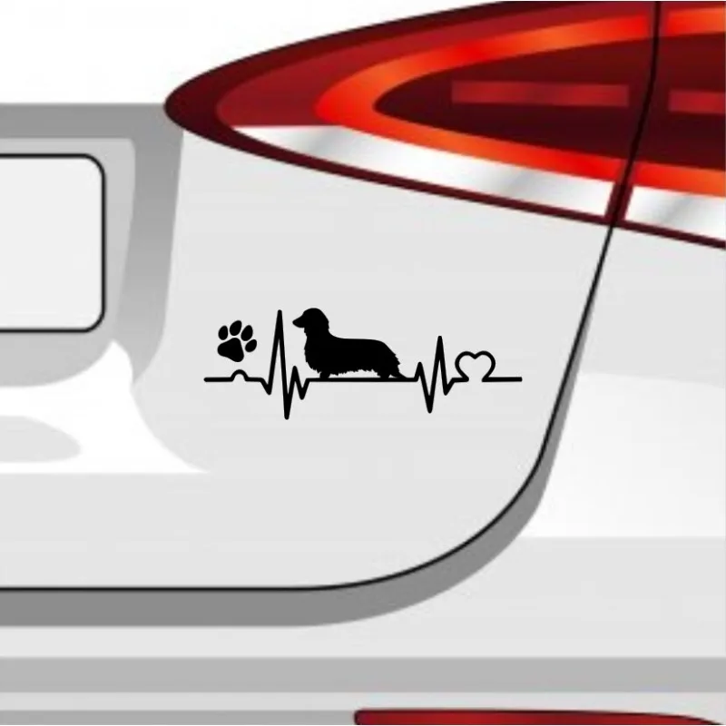 Фото Автомобильная наклейка Langhaar Herzschlag Aufkleber такса Jagdhund Teckel Long Hair Puls 15 см ПВХ KK №1
