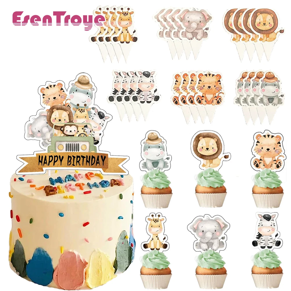 

Safari Party Cake Decoration Jungle Animal Cupcake Topper Plate Foil Animal Balloon for Kids Birthday Party Baby Shower Supplies