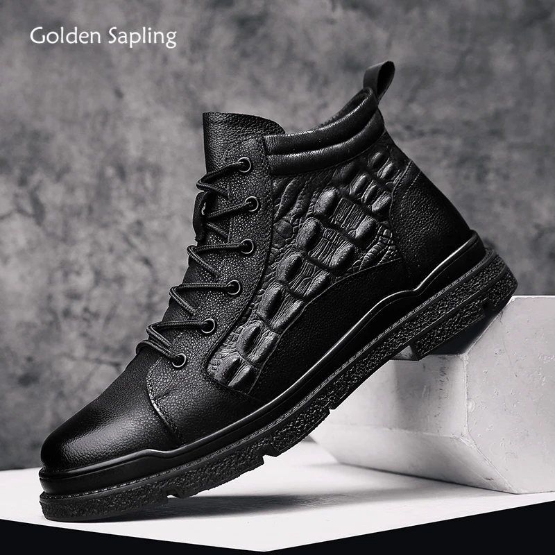 

Golden Sapling Retro Shoes Genuine Leather Men's Boots Classics Platform Flats Leisure Male Work Footwear Tactical Boot Men Shoe