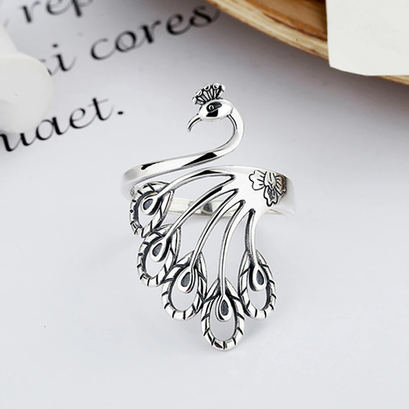 

Creative Retro Live Peacock S925 Sterling Silver Wide-faced Ring Female Ethnic Style Thai Silver Phoenix Old Ring