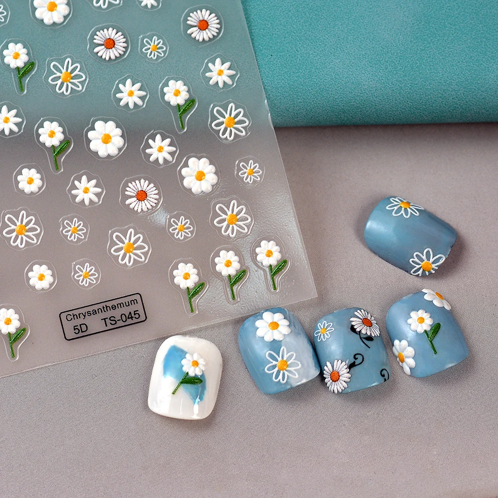

Chrysanthemum Flower 5D Embossed Nail Sticker Gel Polish Sticker For Nail Decoration Decals Sliders TS-045
