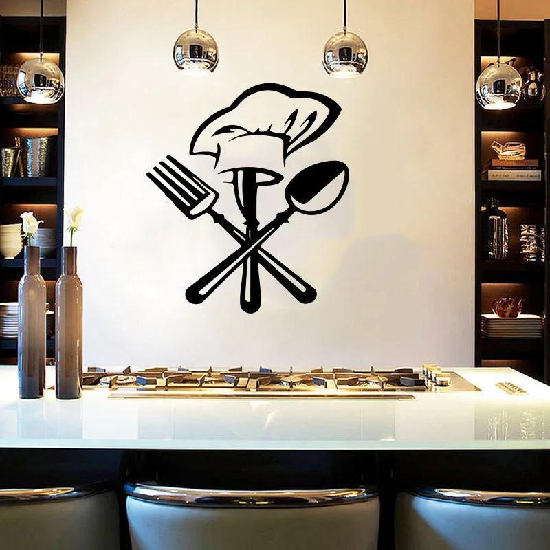 

Creative Kitchen Tableware Knife and Fork Chef Hat Wall Stickers Home Restaurant Decoration Self-adhesive Wall Decals
