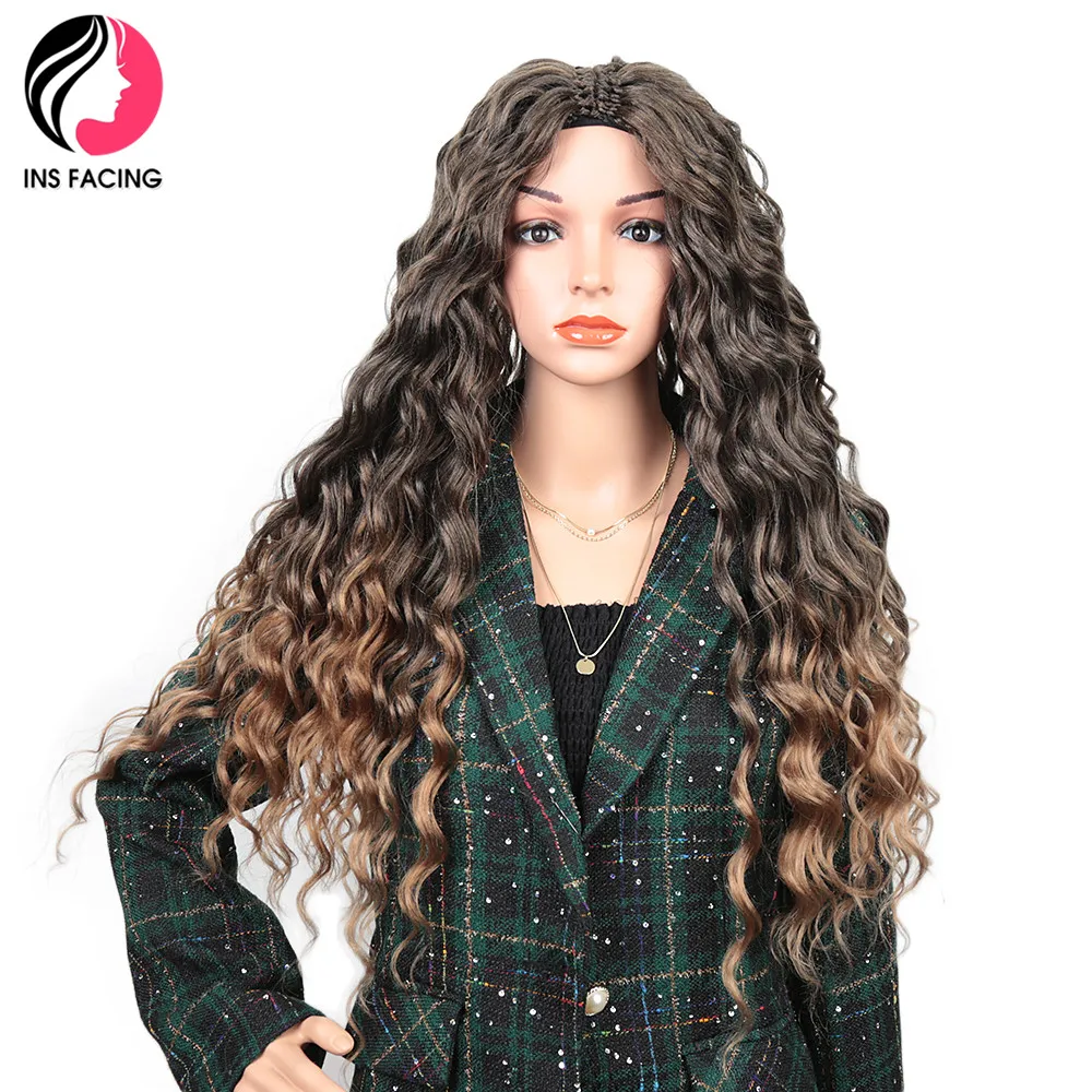 

INS FACING Synthetic Afro Curly Ocean Wave Crochet Hair 24Inch Ombre Brown Deep Wavy Crochet Braids Hair