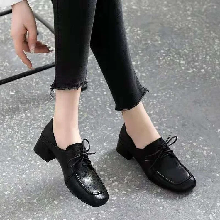 2023 Today Platform Shoes Women Genuine Cow Leather Square Toe Lace Up Closure Thick Sole Ladies Derby Dress Shoes Handmade 3