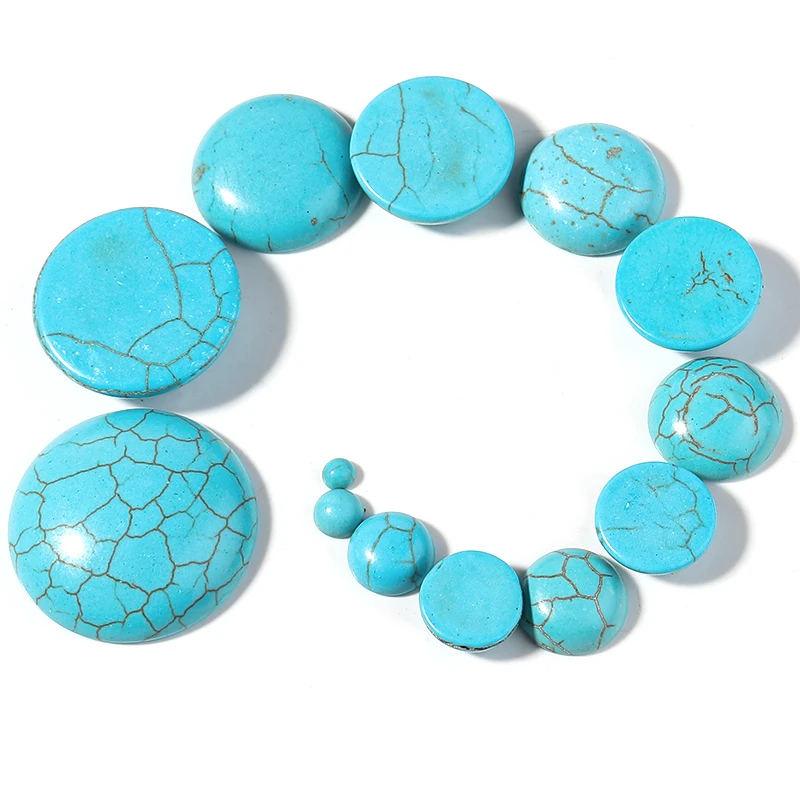 10pcs Natural Stone Blue Stripe Turquoise Cabochon Spacers 4-30mm Round Flatback For DIY Jewelry Making Pendant Accessories - купить по