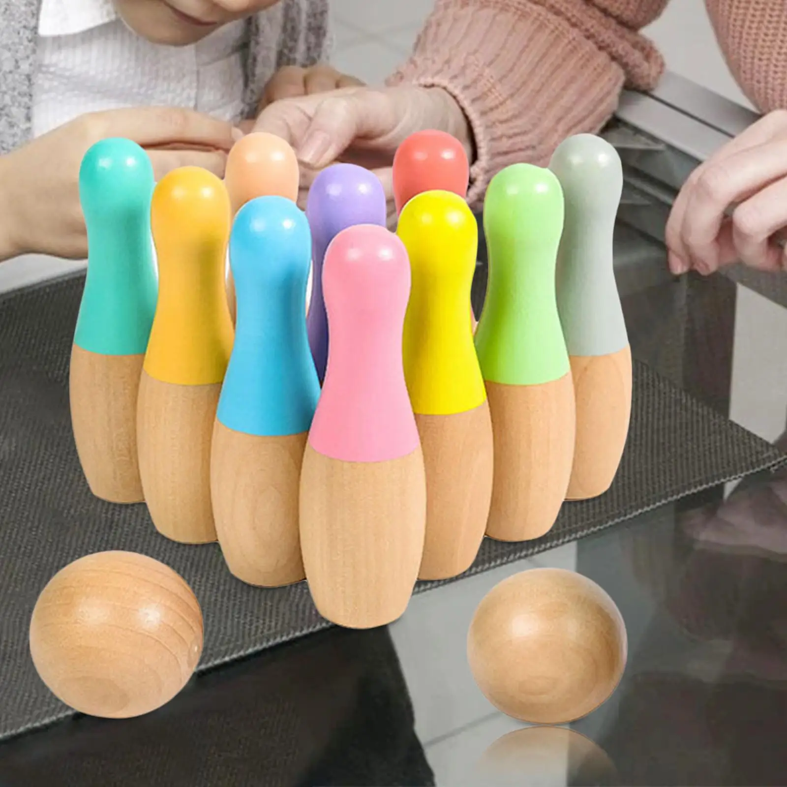 Детская деревянная игра для боулинга стиль Skittle с 10 штырьками и 2 шариками