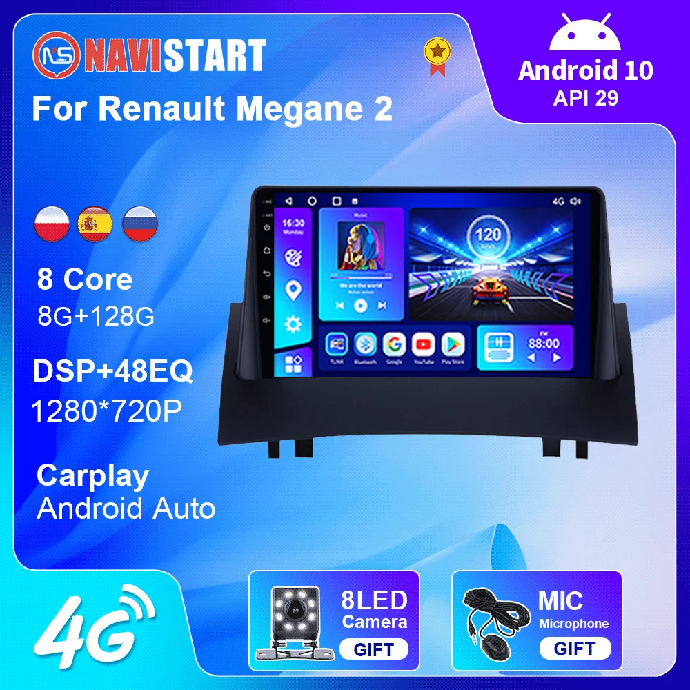 

NAVISTART 8G 128G Car Radio For Renault Megane 2 2002-2009 GPS Navigation DSP 4G Wifi Carplay Android 10 AutoRadio DVD Player