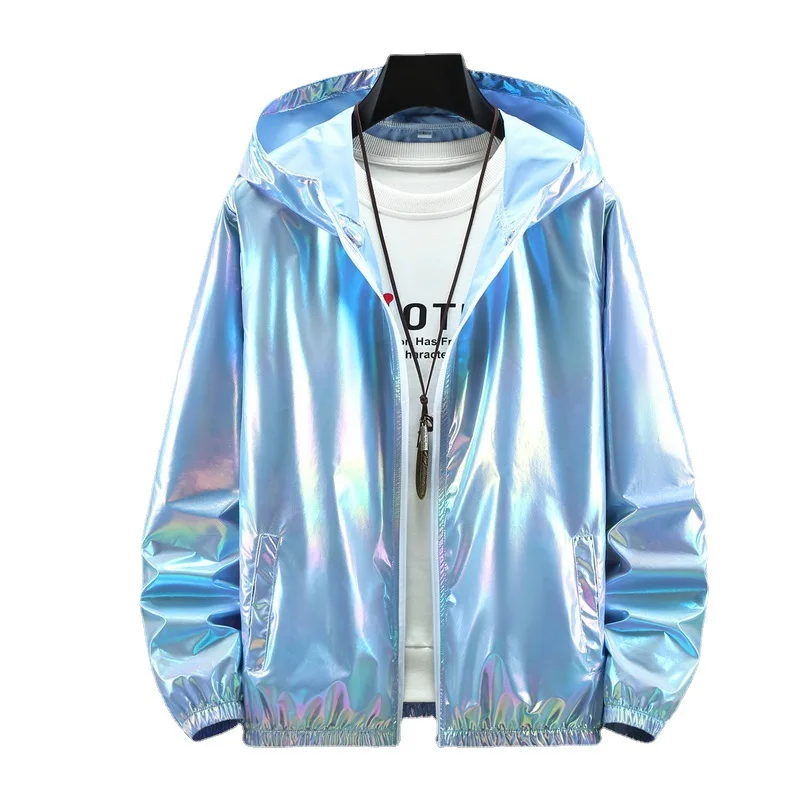 

2022 Summer Colorful Shiny Sunscreen Clothing for Men and Women Couples Thin Breathable Color Thin Jacket Trend Large Size