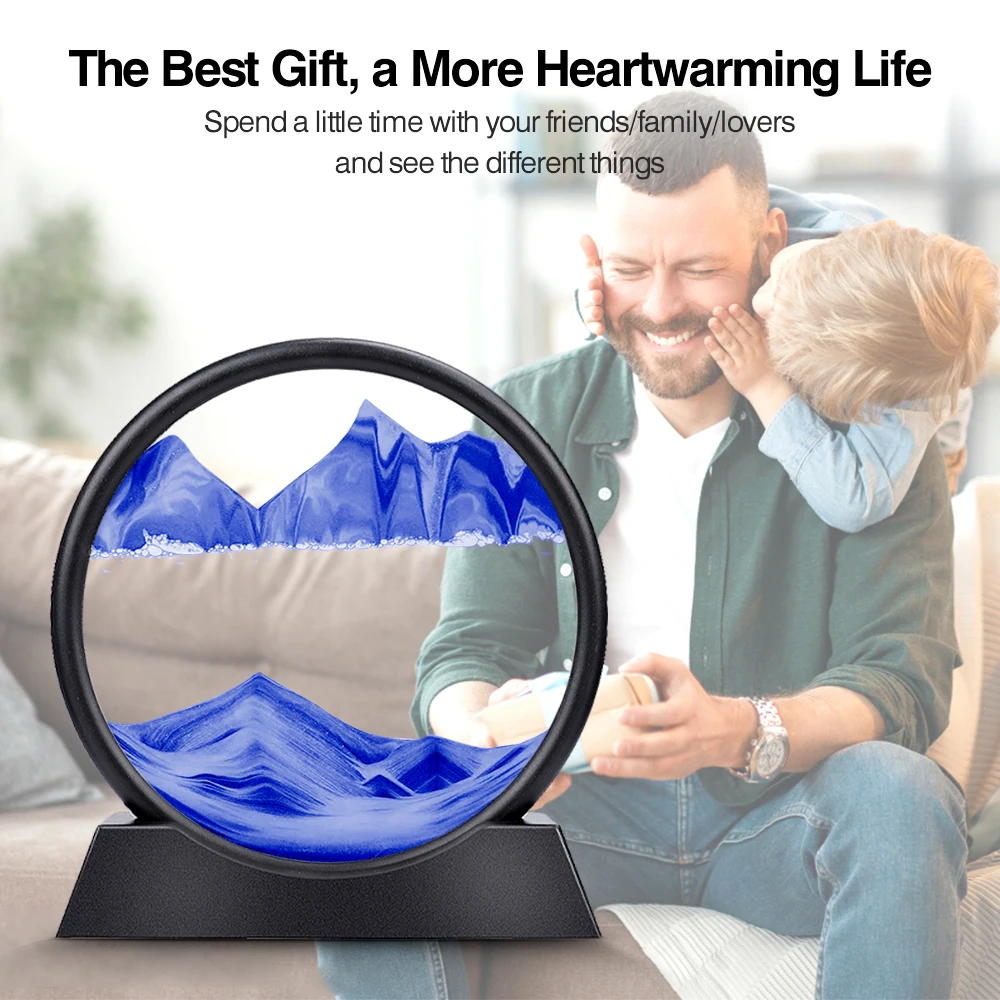 

Moving Sand Art Picture Round Glass 3D Hourglass Deep Sea Sandscape In Motion Display Flowing Sand Frame 7/12inch For home Decor